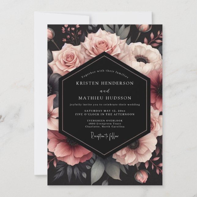 Blush Noir Petal Wedding Invitation (Front)