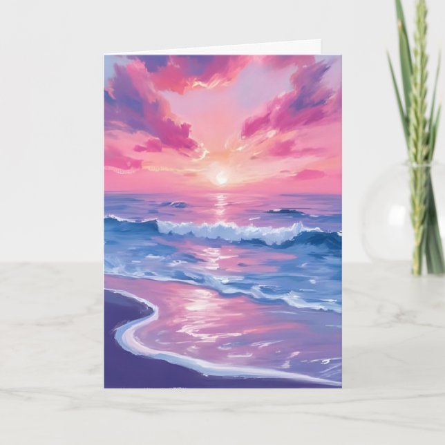 Blush Ocean Sunset Waves Watercolor Card (Front)