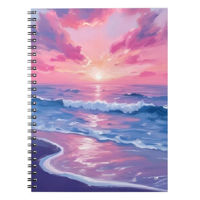 Blush Ocean Sunset Waves Watercolor Notebook (Front)