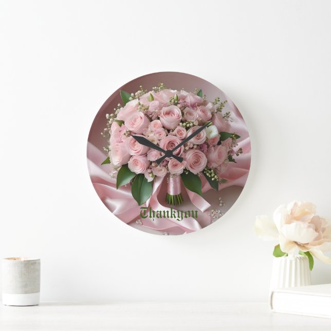 "Blush of Love: A Bouquet of Timeless Romance" Large Clock (Home)