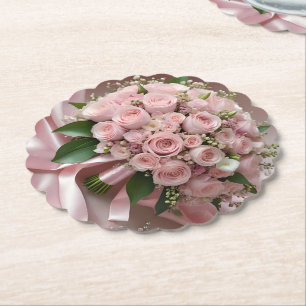 "Blush of Love: A Bouquet of Timeless Romance" Paper Coaster