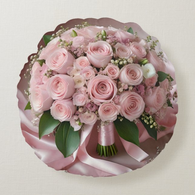 "Blush of Love: A Bouquet of Timeless Romance" Round Cushion (Front)