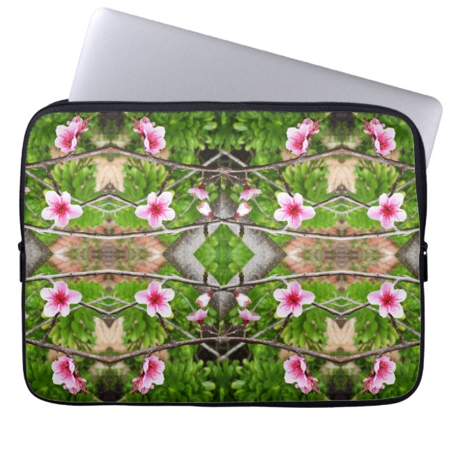 Blush of Spring: Abstract Pink Blossom Tree Laptop Sleeve (Front)