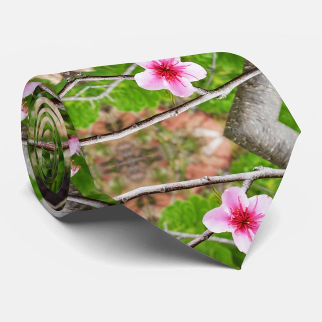 Blush of Spring: Abstract Pink Blossom Tree Tie (Rolled)