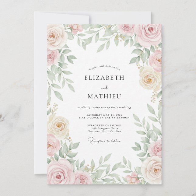 Blush Olive Leafy Wedding Invitation (Front)