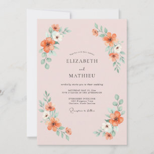 Blush Orange Delicate Spring Wedding Invitation