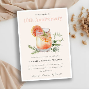 Blush Orange Green Cocktail Any Year Anniversary Invitation