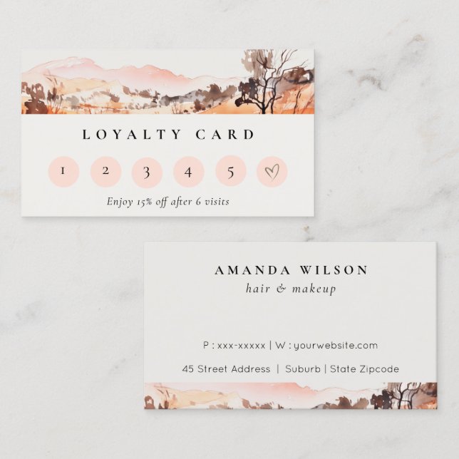 Blush Orange Watercolor Mountain Loyality Card (Front/Back)