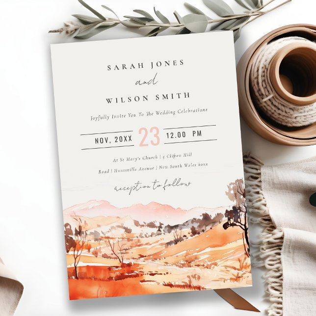 Blush Orange Watercolor Woods Mountain Wedding Invitation (Creator Uploaded)