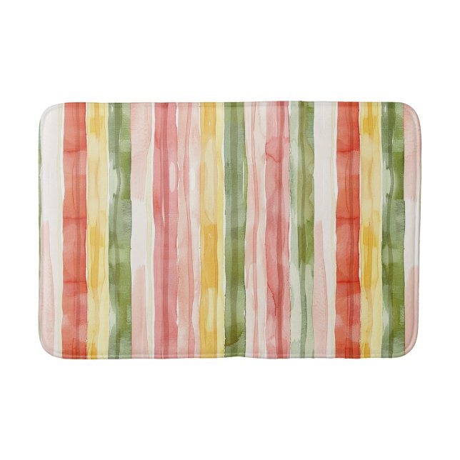 Blush Orange Yellow Green Stripes   Bath Mat (Front)