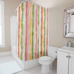 Blush Orange Yellow Green Stripes Shower Curtain