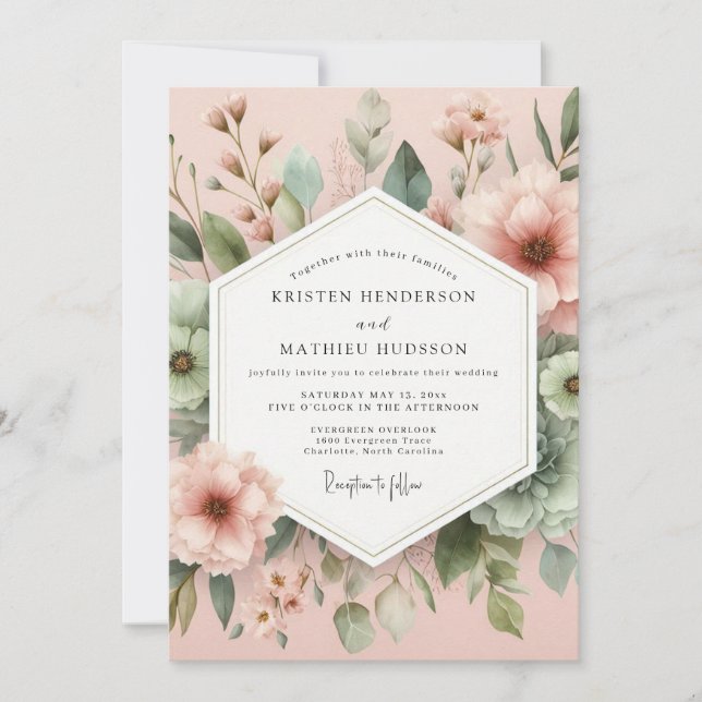 Blush Painterly Botanical Wedding Invitation (Front)