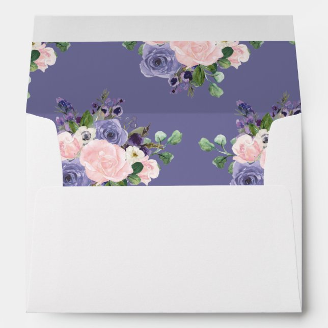 Blush Pale Pink Lavender Purple Floral Wedding Envelope (Back (Bottom))