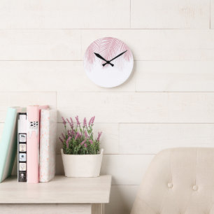 Blush Palm Leaves Finesse 2 #tropical #art Round Clock