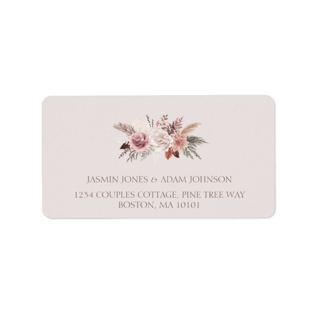 Blush Pampas Boho Wedding Return Address Label (Front)