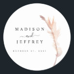 Blush Pampas Grass Minimalist Wedding Classic Round Sticker<br><div class="desc">I take pride in all my designs, If you have any questions, want custom changes made to the design, or want coordinating items to match & need me to create it, please contact Megan with Emma Sue Bow-tique directly at megan@emmasuebowtique.com . Zazzle is now offering digital files, however if you...</div>