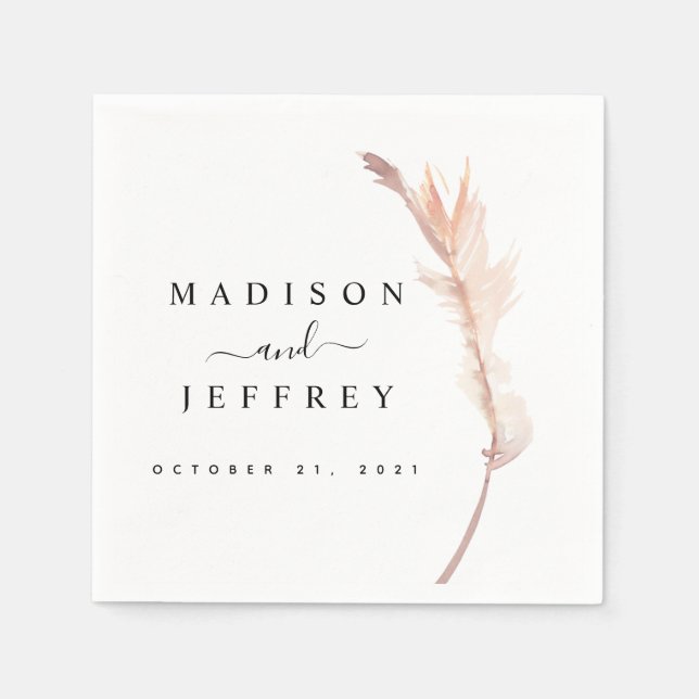 Blush Pampas Grass Minimalist Wedding Cocktail Napkin (Front)
