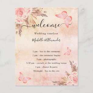 Blush pampas grass rose butterfly wedding program