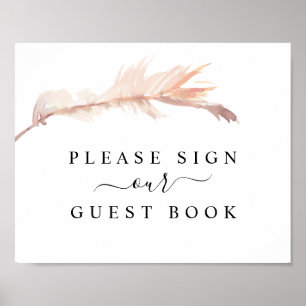 Blush Pampas Grass Wedding Guest Book Sign