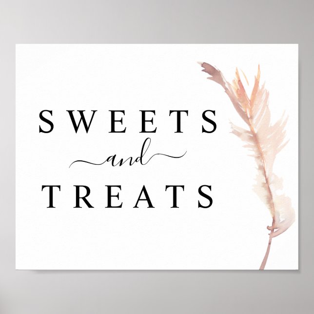 Blush Pampas Grass Wedding Sweets & Treats Sign (Front)