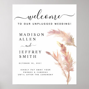 Blush Pampas Grass Wedding Unplugged Welcome Sign