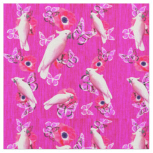 Blush Paradise: Cockatoos and Butterflies Harmony, Fabric