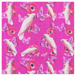 Blush Paradise: Cockatoos and Butterflies Harmony, Fabric