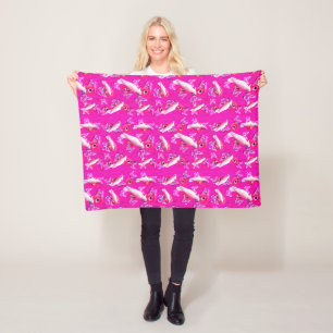 Blush Paradise: Cockatoos and Butterflies Harmony, Fleece Blanket