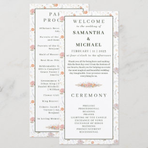 Blush Pastel Flowers Tiny Floral Wedding Program