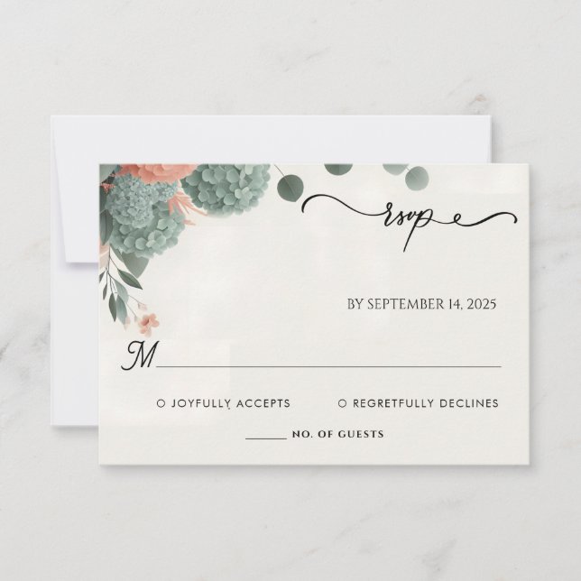 Blush pastel Peach Mint Moss Sage Green Wedding RSVP Card (Front)