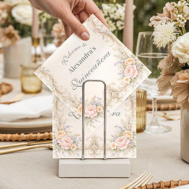 Blush Peach Baroque Quinceañera Napkin (Creator Uploaded)