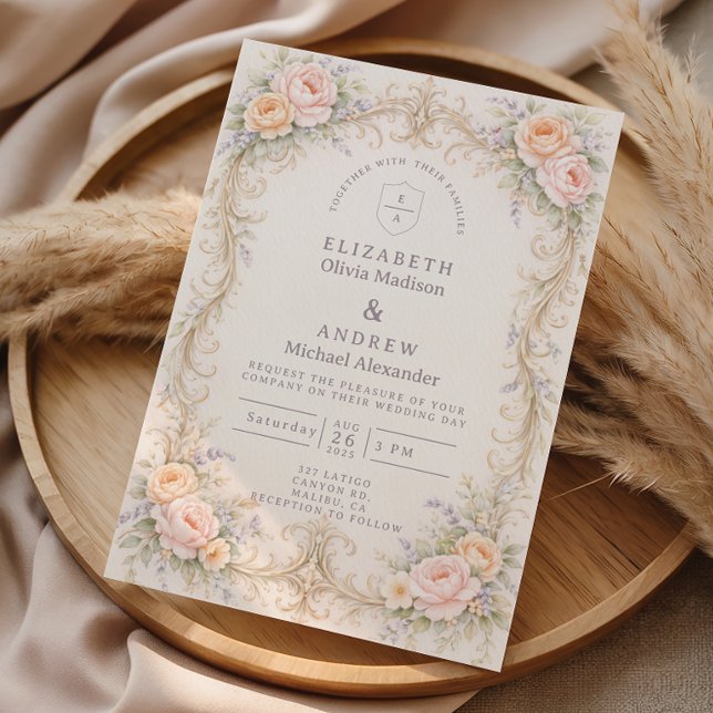 Blush Peach Baroque Rose Wedding Invitation (Creator Uploaded)