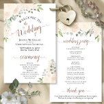 Blush Peach Boho Floral Budget Wedding Program<br><div class="desc">These wedding programs are elegant and tasteful, while still being budget friendly. The design features a bevy of hand painted watercolor roses and flowers in shades of champagne, blush, and pale peach surrounded by eucalyptus leaves and garden foliage. The typography features lacy script calligraphy, and there is room for details...</div>