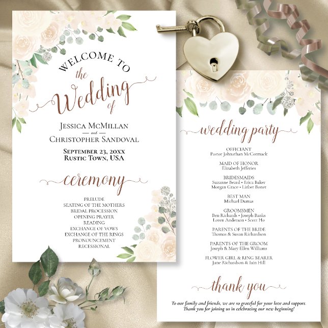 Blush Peach Boho Floral Budget Wedding Program (In Situ Front and Back)