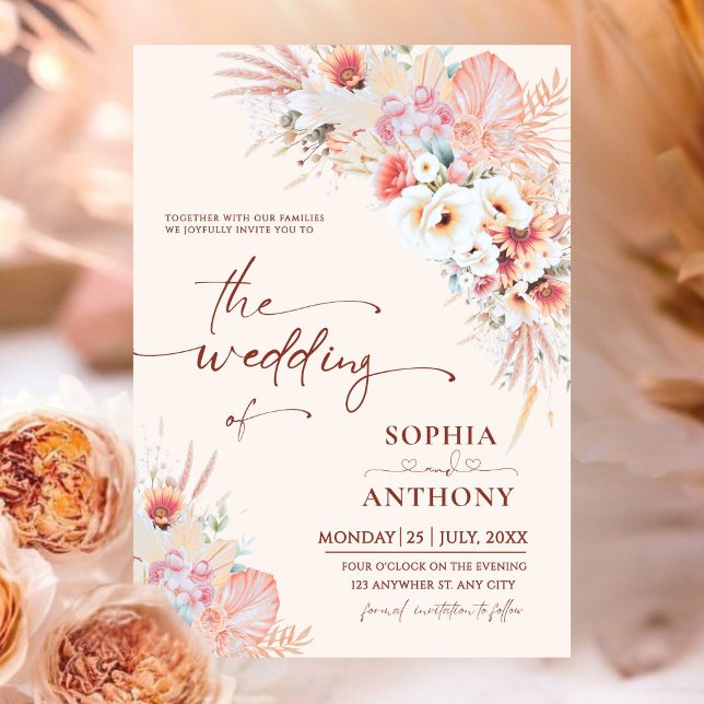 Blush Peach Boho Floral Wedding Invitation (Creator Uploaded)