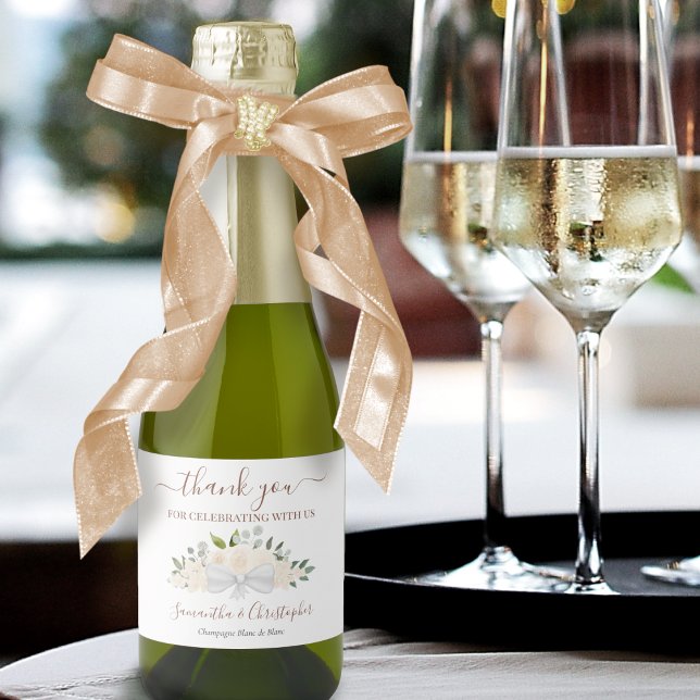 Blush Peach Boho Floral Wedding Thank You Mini Sparkling Wine Label (Creator Uploaded)
