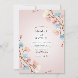 Blush Peach Branch Eucalyptus Wedding Invitation