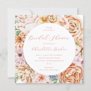 Blush Peach Bright Colourful Floral Bridal Shower Invitation
