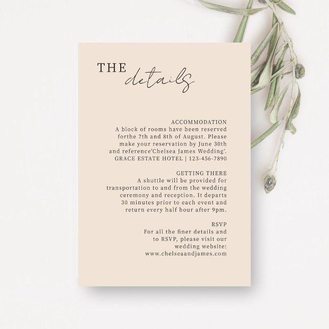 Blush Peach | Chic Minimalist Wedding Details Enclosure Card (Creator Uploaded)