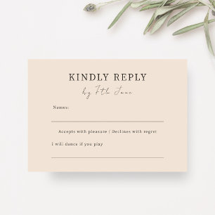Blush Peach   Chic Minimalist Wedding RSVP Enclosure Card