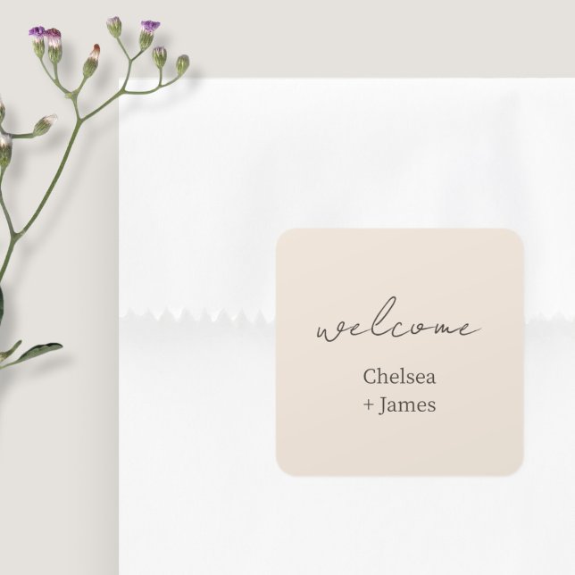 Blush Peach | Chic Script Welcome Wedding Square Sticker (Creator Uploaded)