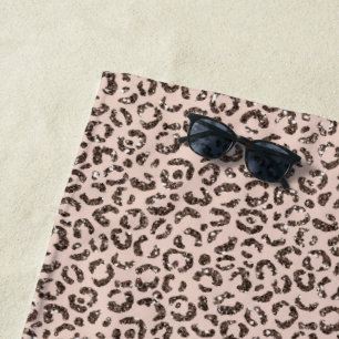 Blush Peach Chocolate Brown Leopard Glitter Beach Towel