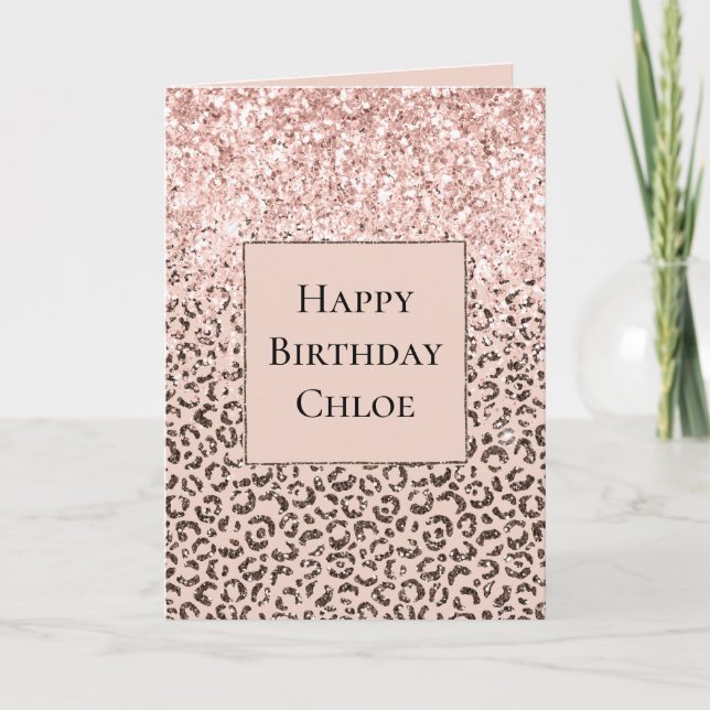 Blush Peach Chocolate Brown Leopard Glitter   Card (Front)