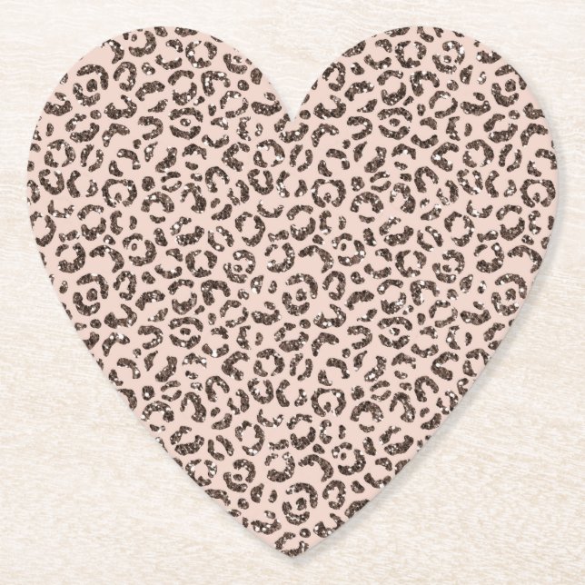 Blush Peach Chocolate Brown Leopard Glitter        Paper Coaster (Front)