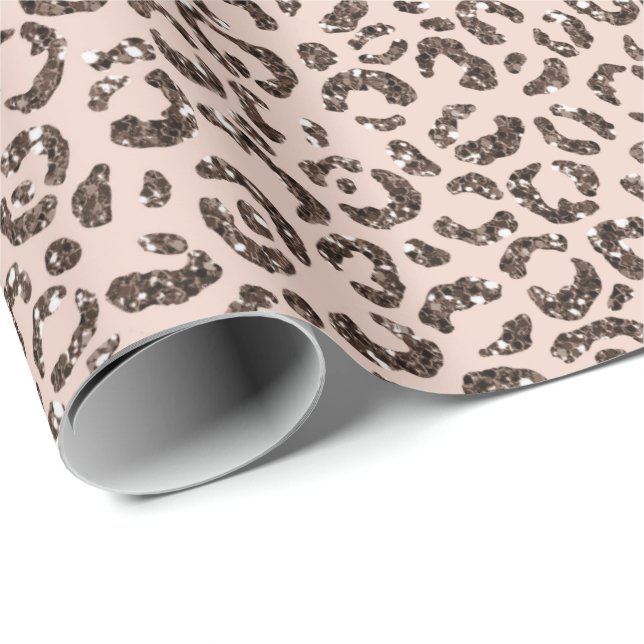 Blush Peach Chocolate Brown Leopard Glitter      Wrapping Paper (Roll Corner)