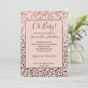 Blush Peach Chocolate Brown Leopard Glitz Glitter Invitation