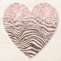 Blush Peach Chocolate Brown Zebra Print Glitter   