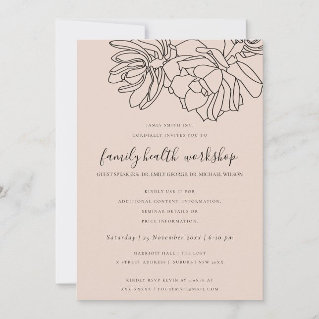 BLUSH PEACH DESERT CACTI SUCCULENT WORKSHOP EVENT INVITATION (Front)