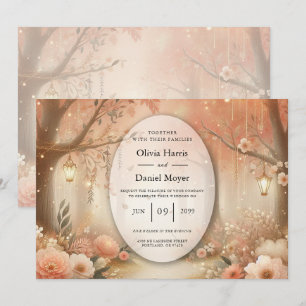 Blush Peach Enchanted Forest Lantern Wedding Invitation