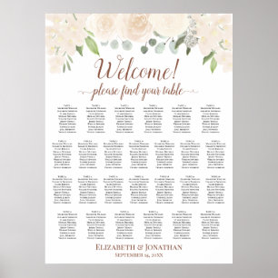 Blush Peach Floral 26 Table Wedding Seating Chart